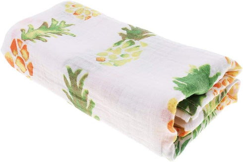 Muslin Swaddle Square Blankets, Baby Receiving Blanket Wrap, Swaddle Towel for Girl Shower Gift - Big Pineapple