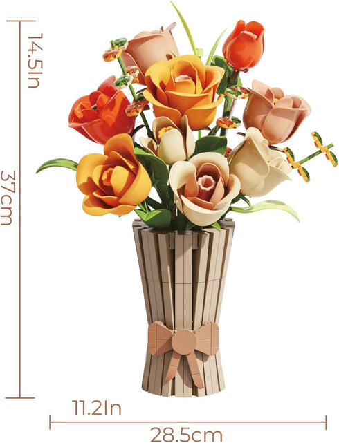 Store Set 868PCS Bagari Roses Bouquet Building - Artificial Flowers Building Blocks with Vase, Compatible with Lego Kit