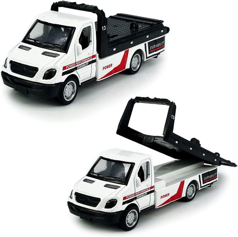 Flatbed Truck Toy Rescue Tow Truck, 2 in 1 Transport Trailer Car Carrier for Boys Kids Toddlers (White)