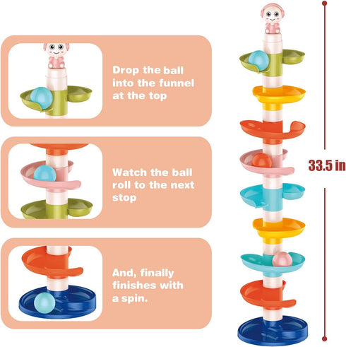 1-3, 9 3 FUN LITTLE TOYS Ball Drop Toys for Toddler Layer Roll Swirling Ball Tower with Balls, Ball Run Ramp for Baby