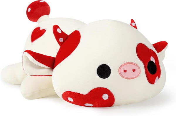 Onsoyours 12" Cute Cow Plushie - Soft Squishy Mushroom Cow Toy Pillow for Kids (Red Mushroom Cow)