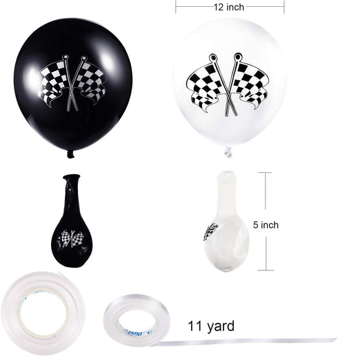 Chengu 50 Pcs Black and White Checkered Balloons - 12 Inch Latex Race Car Checkered Flag Party Supplies Decorations