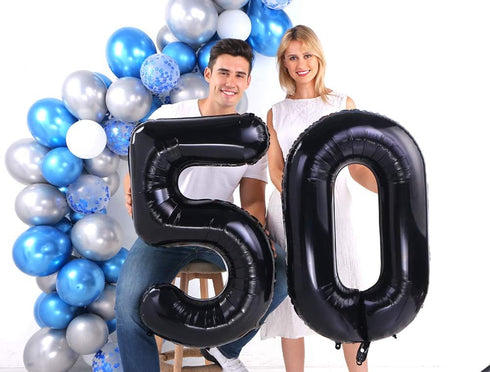 Black 50 Number Balloons, Giant Jumbo Foil Mylar for 50th Birthday Party Supplies