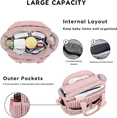 SONARIN Mummy Multi-Pockets Stylish Diaper Bag Tote,Waterproof Baby Nappy Changing Bag Messenger Bags with Pacifier