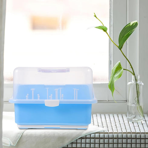ELAYARD Bottle Drying Rack and Storage Box with Handle Portable Products Dustproof Milk Bottle Organizer for Feeding