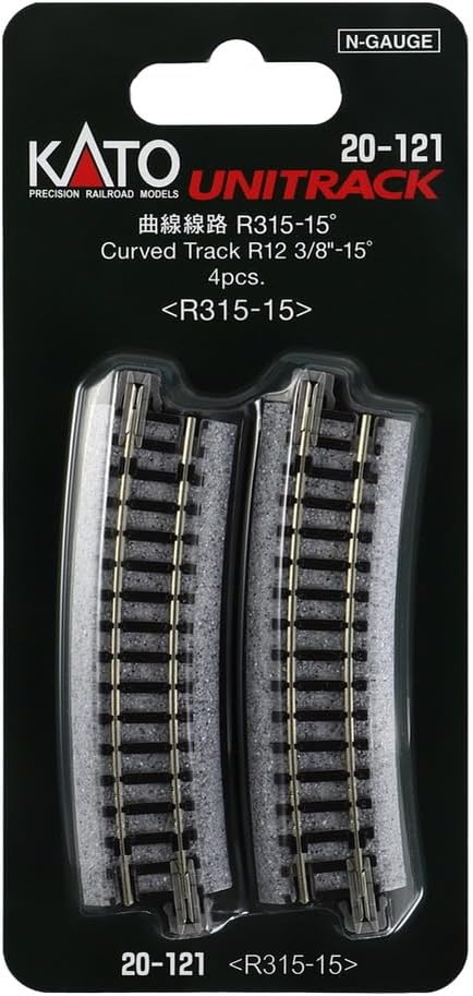 Kato 315mm (12 3/8") 15-Degree (4-Piece) USA Model Train Products Unitrack, Radius Curve Track