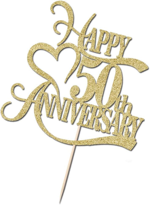 Gold Glitter 50th Anniversary Cake Topper, 50 Wedding Anniversary Party Decoration Ideas for 50th Birthday Party