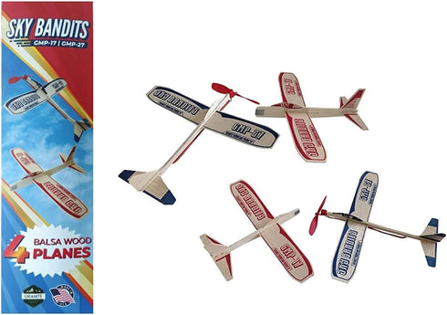 Balsa Wood Airplane Kits - Set of 4 Wooden Airplane Toys, 2 Rubberband Powered and 2 Glider Planes