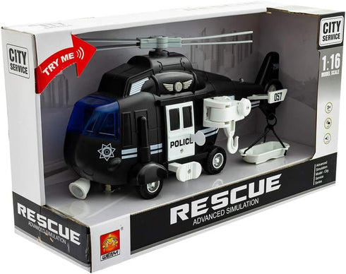 Liberty Imports Police Rescue Helicopter Friction Powered Toy Vehicle for Boys | Push and Go Chopper with Pretend Play