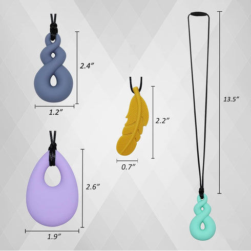 Chew Necklaces for Sensory Kids - 6 Pack Silicone Chewy Necklace for Kids and Adults with Autism