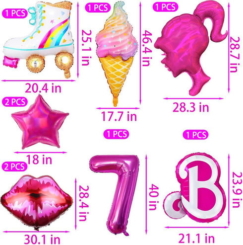 9pcs Pink Balloon Hot Pink Princess Foil Balloon Pink Girls Head Balloons Pink Ba.bi Foil Balloons for Pink Princess Doll Theme Party Girl Birthday Baby Shower Princess Themed Decorations(7)