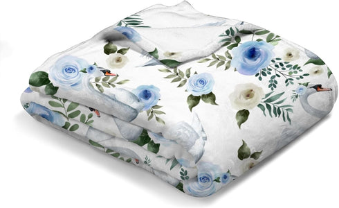 Watercolor Swan Boho Floral Baby Blanket, Retro Flowers Flannel Soft Swaddle, Toddler Newborn Crib Blanket 30x40