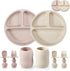 PandaEar Silicone Baby Feeding Set: 2 Pack Divided Suction Plate with Tiny Cups and Spoons, BPA Free