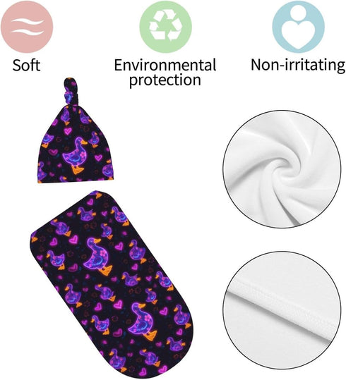 Nanyizly Set 0-6m Neon Glowing Duck Hearts Flowers Newborns Beanie Swaddle Blanket Baby Receiving Blankets for Infant