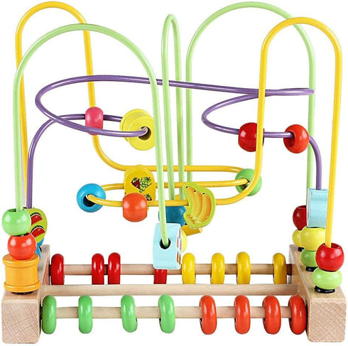 QZMTOY Wooden Toys for Toddlers – Bead Maze Toy with Colorful Animals Fruits Shapes – Educational Counting Learning Toys