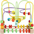 QZMTOY Wooden Toys for Toddlers – Bead Maze Toy with Colorful Animals Fruits Shapes – Educational Counting Learning Toys