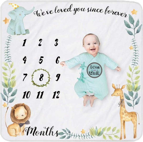 Safari Baby Monthly Milestone Blanket for Boy and Girl, Gift for Baby