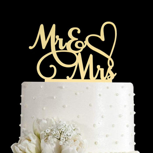 Mr and Mrs Cake Topper, Bride and Groom Sign Wedding/Engagement Cake Decoration, Mirror Gold Acrylic
