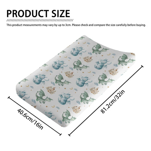 KuphiL10C Girls-16x32 Cute Watercolor Dragon Castle Pattern Baby Changing Pad Cover, Unisex Dragon Moon Star Cloud