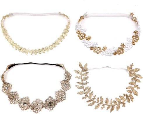 4pcs Lace Bows Baby Headbands for Girls - Soft Elastic Flower Bows Hair Accessories