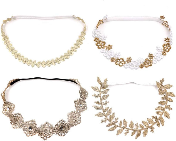 4pcs Lace Bows Baby Headbands for Girls - Soft Elastic Flower Bows Hair Accessories
