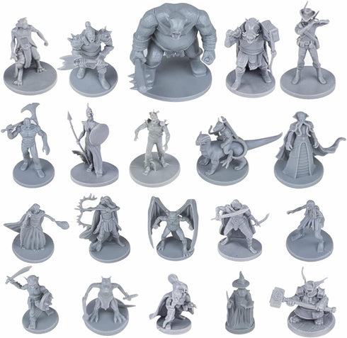 Path Gaming 20-Piece Unpainted Miniatures Set – 28 mm Fantasy Heroes, Monsters & NPCs for Dungeons & Dragons