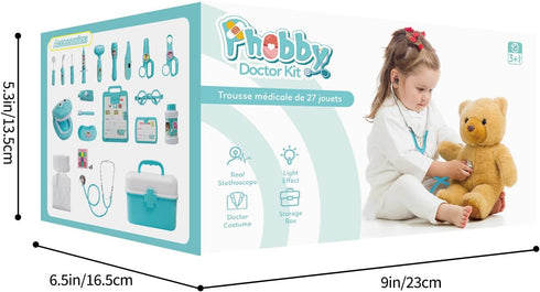 27 3 4 5 6 7 8 Phobby Durable Doctor Kit for Kids, Pcs Deluxe Pretend Play Medical Kit Toy with Real Stethoscope