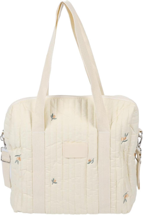 Large Diaper Bag Tote, Cotton Cute Diaper Bag with Stroller Hooks, Portable