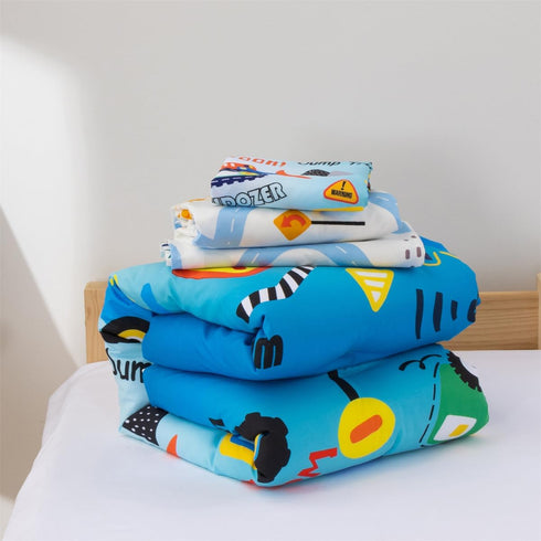 4 Set NTBED Pieces Construction Truck Toddler Bedding for Baby Boys, Cartoon Vehicles Excavator Cars Printed, Includes