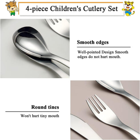 Berglander Toddler Utensils Set, 4 Pieces Stainless Steel Kids Silverware, Safe Forks and Spoons, Dishwasher Safe