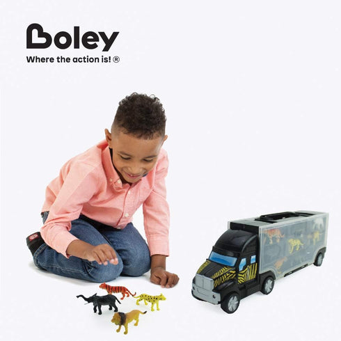 Boley 8 Piece 14" Safari Transport Truck Carrier with Miniature Animal Figures and Portable Truck