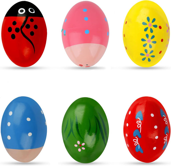 Easter Basket Stuffers, Set of 6 Wooden Percussion Musical Shaker Eggs for Toddlers Kids Boys Girls Gifts