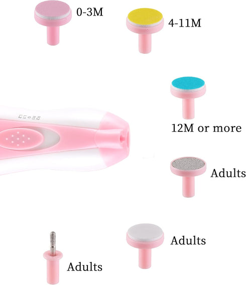 Trimmer, 6-in-1 Set Electric Baby Nail Safe Gentle Nail File Grinder Kit with LED Light, Whisper Quiet, Nail Care