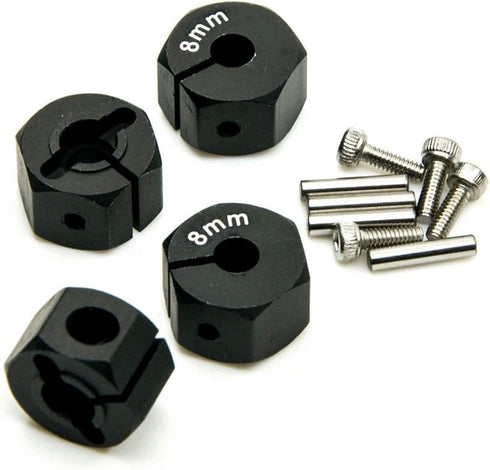 Aluminum 8mm Thickness 12mm Wheel Hex Drive Adaptors with Pins & Screws for 1/10 RC Crawler Car Black