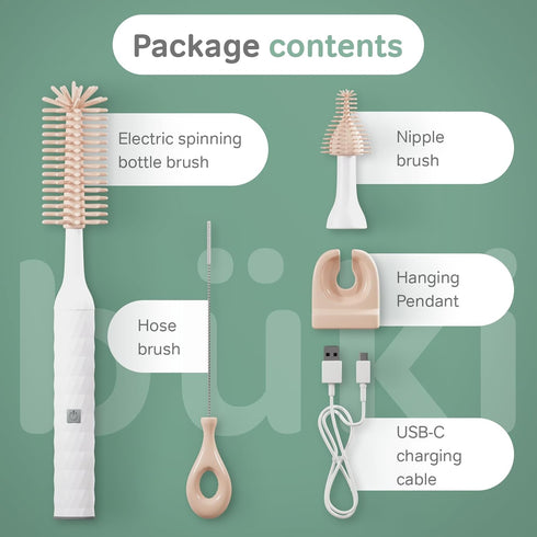 Set 1200mAh Bueki Electric Baby Bottle Cleaning Brush - Rechargeable Electric Bottle Brush with Straw Cleaner - Water