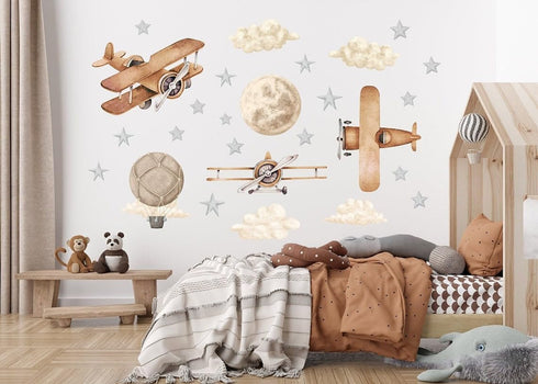 Generic Airplane Hot Air Balloon Boho Wall Decal - Kids Room Wall Art