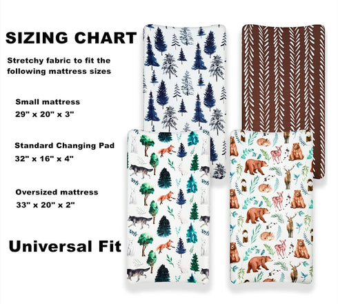 Jola's House 4 Pack Set Changing Pad Covers Woodland Forest Animals Wood Neutral Unisex Fitted Baby Changing Pad Cover