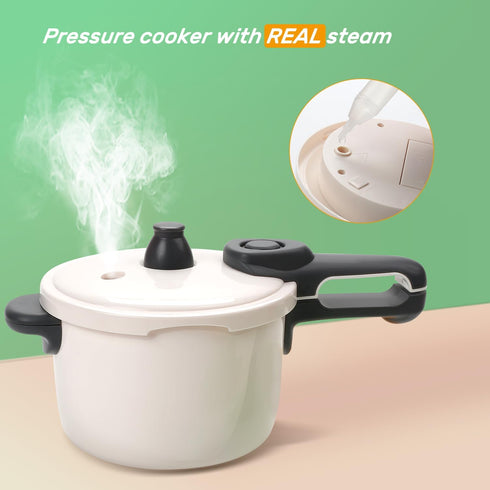 CUTE STONE Kitchen Toy with Cookware, Steam Pressure Pot, Electronic Induction Cooktop, Cut Play Food, Shopping Basket