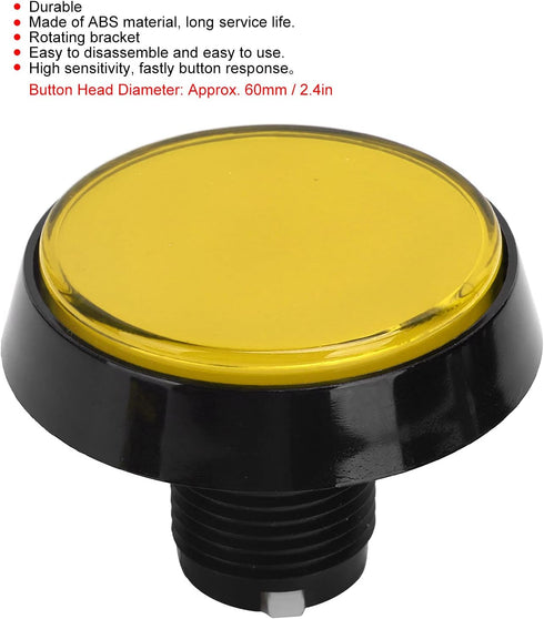 60mm Arcade Buttons, Big Round Plane Game Console Button with LED Lights, High Sensitivity LED Push Button for Arcade Machine Video Games Console(Yellow)