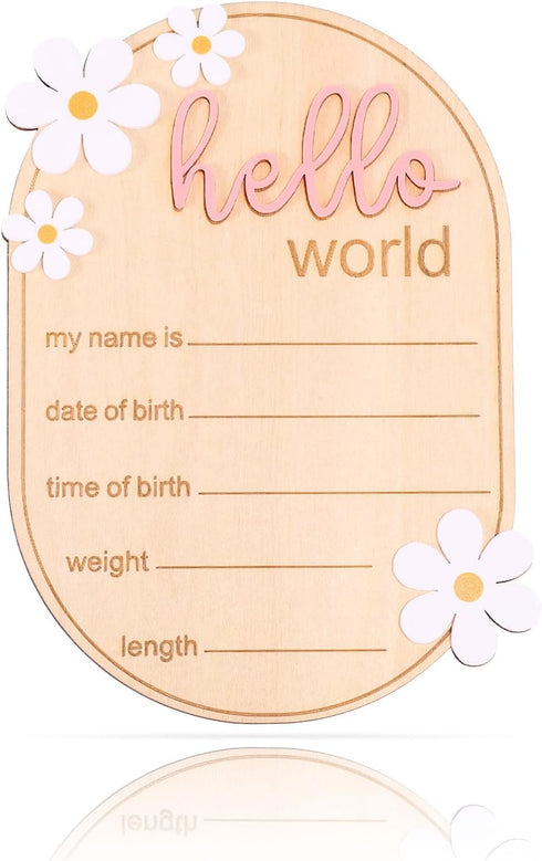 Gosknor Baby Announcement Sign, Wooden Hello World Newborn Welcome Sign Personalized Birth Announcement