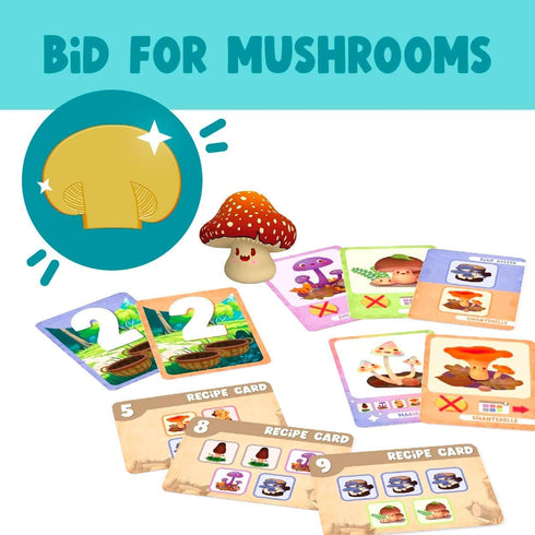 8+, 2-4 Gamewright - A Bunch of Fun Guys - Strategic Mushroom Foraging Card Game, Ages Players