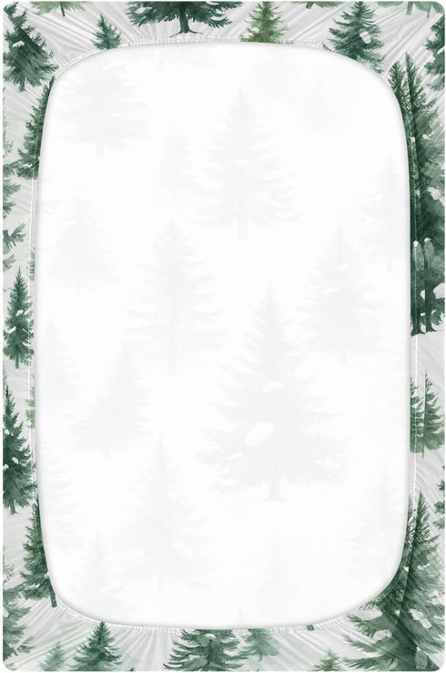 Sheet,39x27IN Pfrewn Christmas Crib Sheets for Boys Girls Woodland Rustic Forest Pine Trees Fitted Crib Sheet for Mini