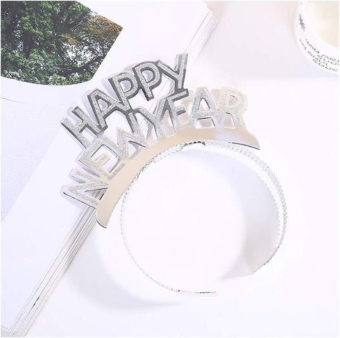 Soochat Happy New Year Headband Tiara, New Years Eve Party Supplies, Gold Silver Black (12 Pieces)