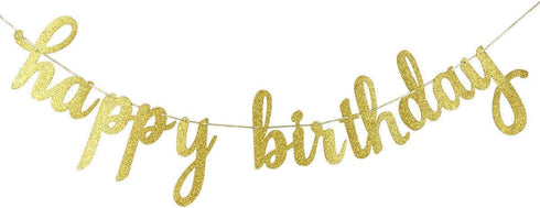 Gold Glitter Happy Birthday Banner - Happy Birthday Sign Garland for Birthday Party Decorations