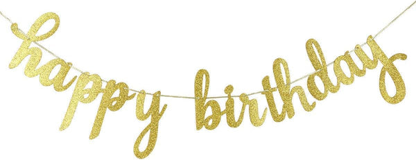 Gold Glitter Happy Birthday Banner - Happy Birthday Sign Garland for Birthday Party Decorations