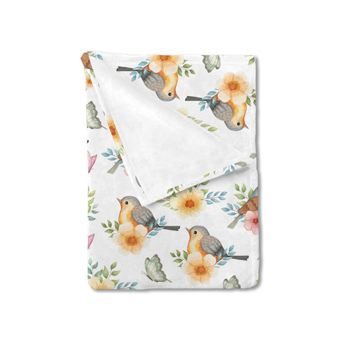 Watercolor Birds Butterfly Flowers Toddler Baby Blanket for Boys Girls, Spring Floral Swaddle Blankets for Infant