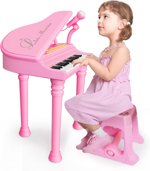 Love&Mini 31 Keys Pink Piano Keyboard Toys for Girls, with Microphone and Stool, Toddler Music Gifts for Ages 1-5