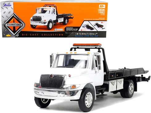 International Durastar 4400 Flatbed Tow Truck - Die-cast Car Toy for Kids and Adults, White