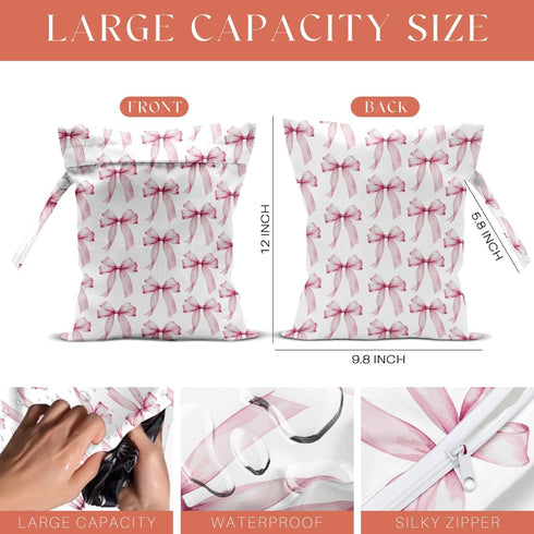 VBCVBGFH 4 Pack Cute Pink Blue Bow Watercolor Leopard Bow Wet Bag Waterproof Reusable Wet Dry Bag for Swimsuit Dirty