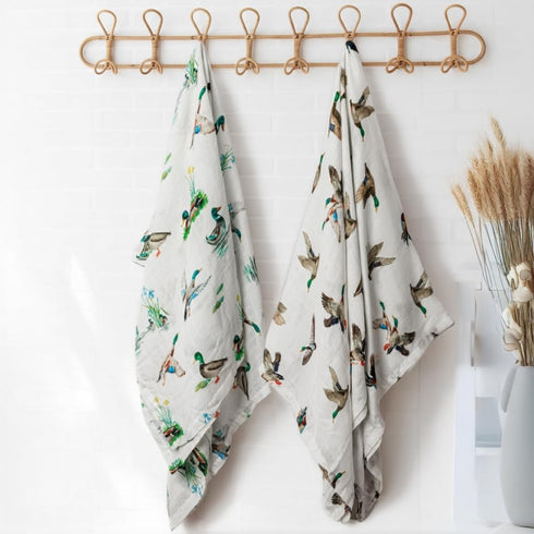 REZIPO 2 Pack 70% 30% 47 47 Inches Mallard Duck Muslin Swaddle Blankets Bamboo Cotton Breathable Receiving Blankets